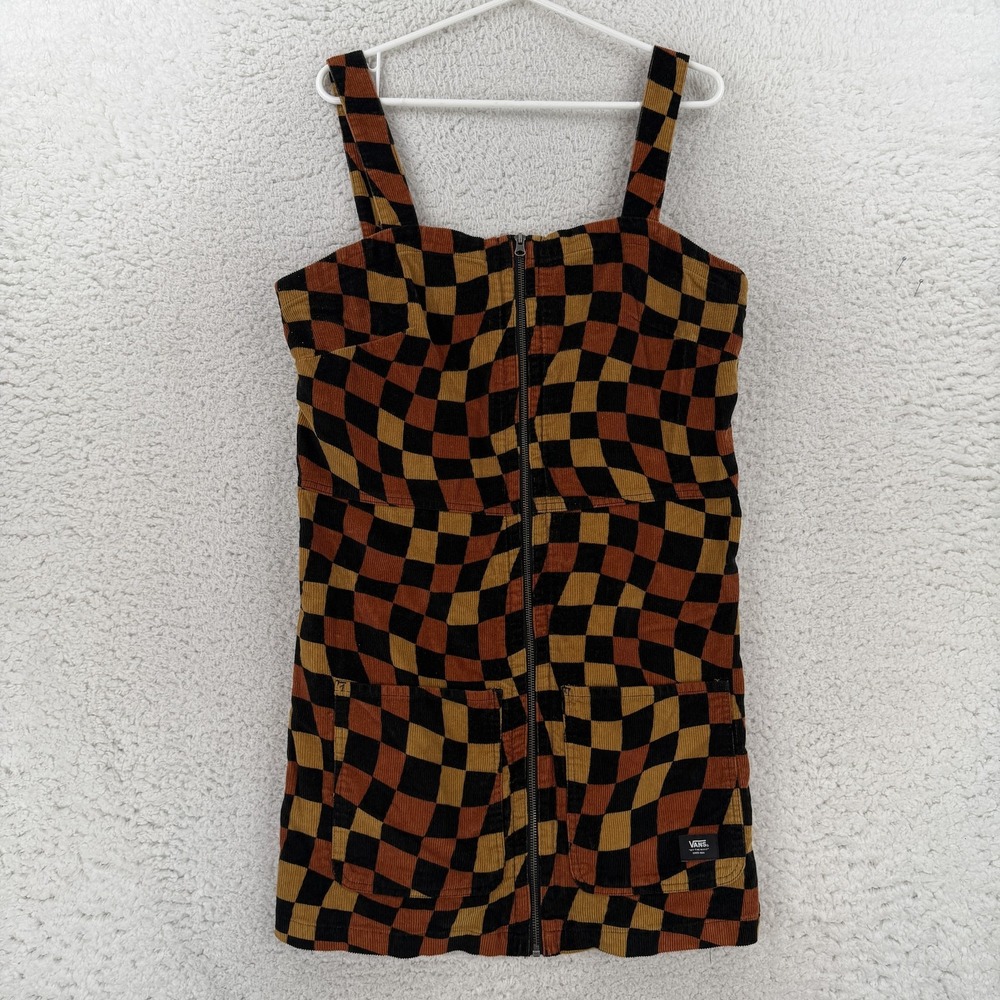Vans Dress Womens XL Multicolor Checkerboard Corduroy Overall Mini Pockets